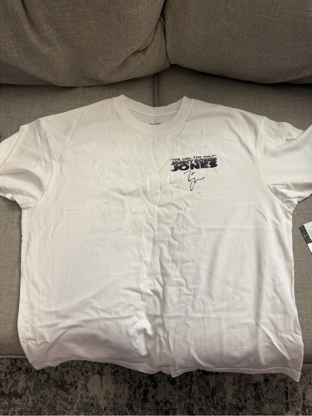 UFC White Short Sleeve Crewneck Tee with Black Jones Chest Logo